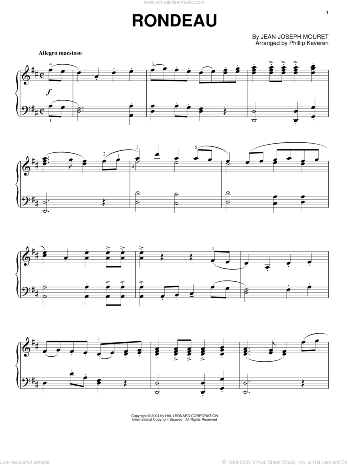 Rondeau (arr. Phillip Keveren) sheet music for piano solo by Jean-Joseph Mouret and Phillip Keveren, classical wedding score, intermediate skill level