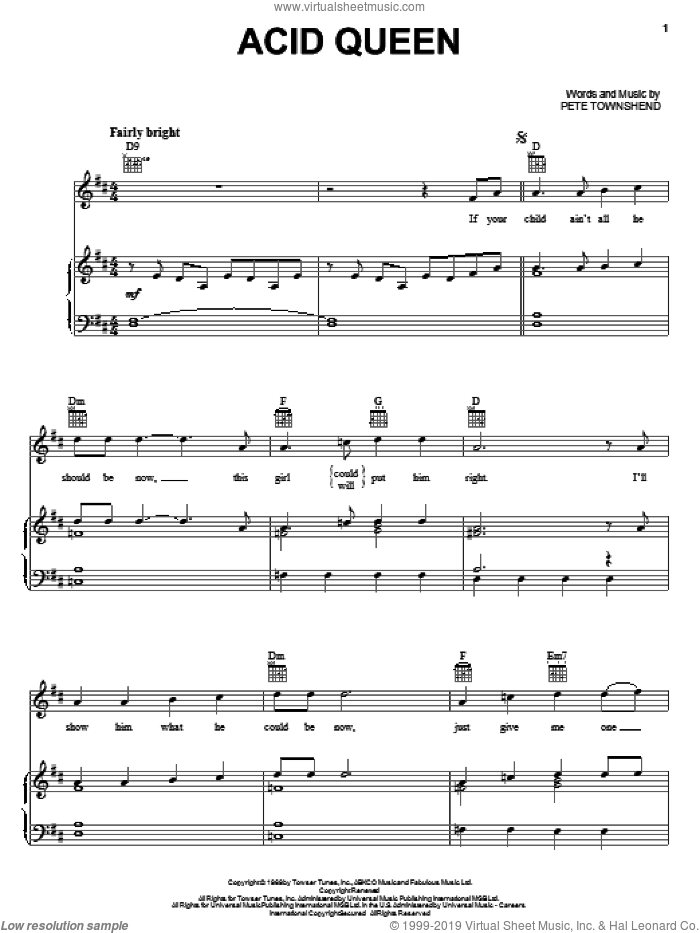 Acid Queen sheet music for voice, piano or guitar by The Who and Pete Townshend, intermediate skill level