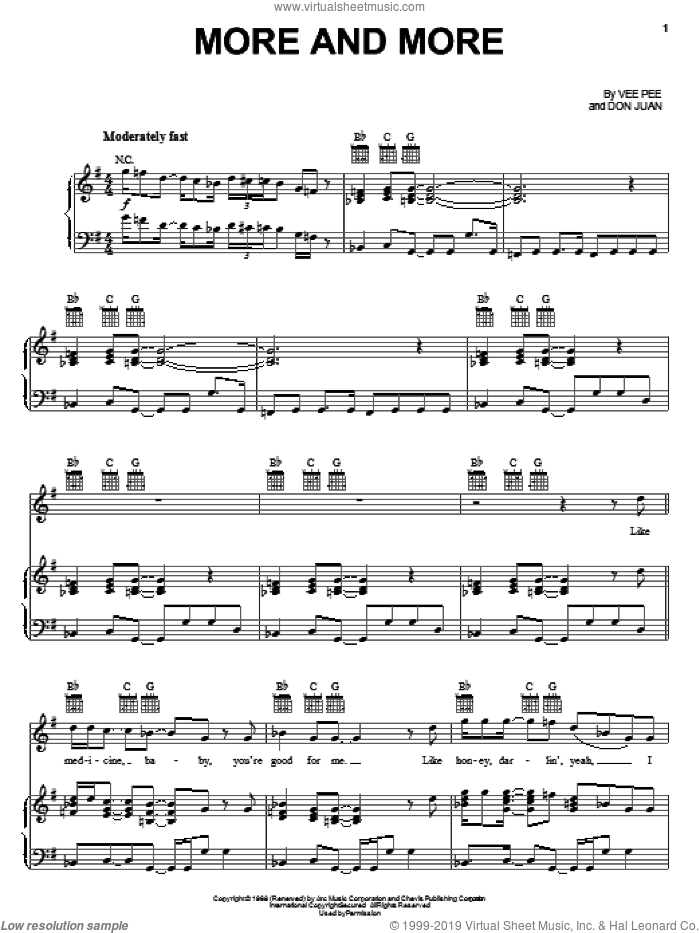 More And More sheet music for voice, piano or guitar by Blood, Sweat & Tears, Don Juan and Vee Pee, intermediate skill level