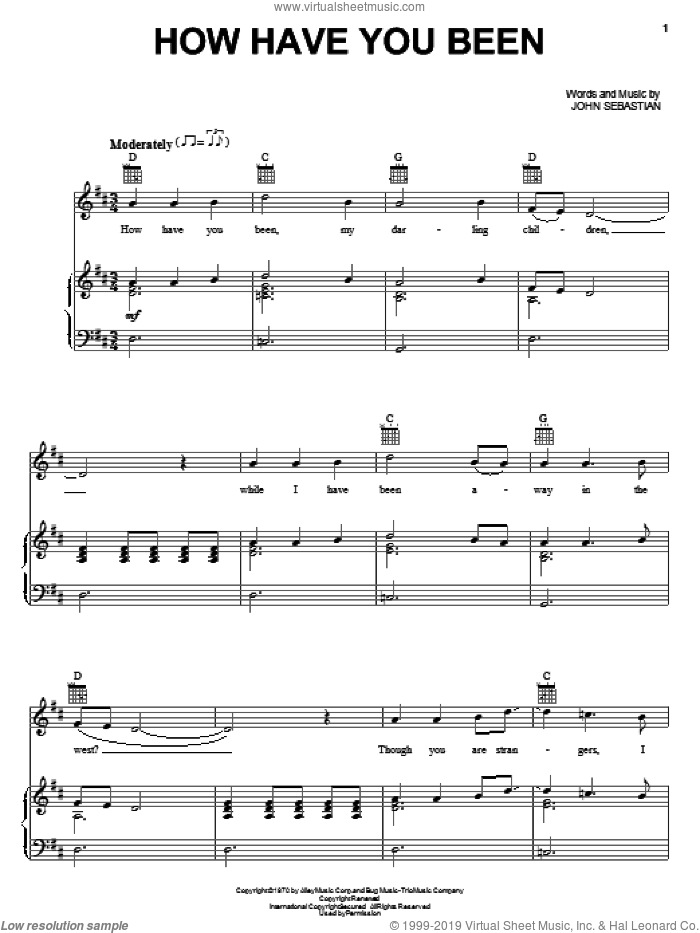 How Have You Been sheet music for voice, piano or guitar by John Sebastian, intermediate skill level