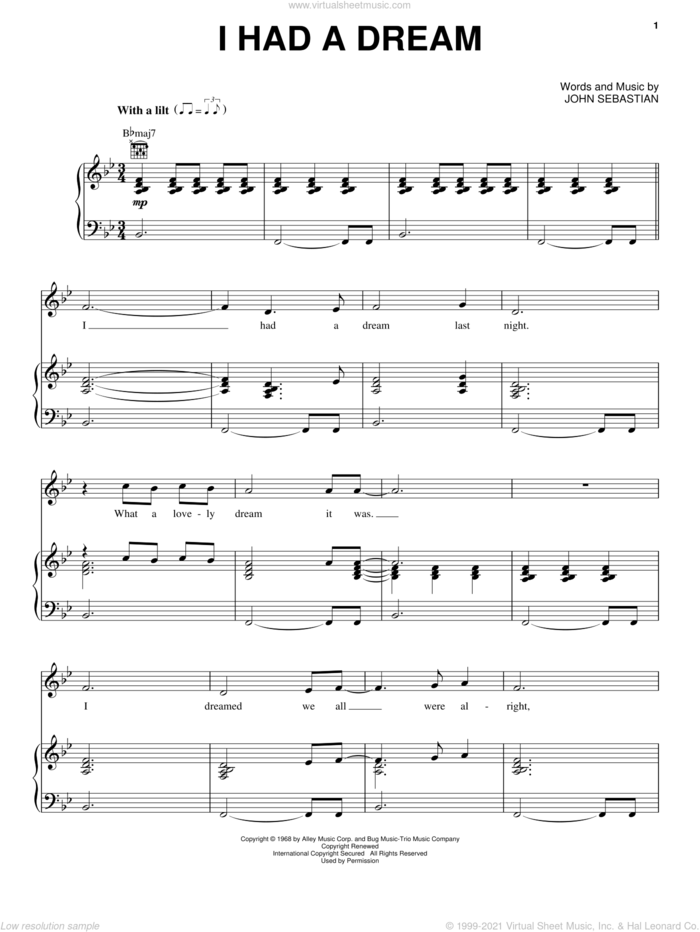 I Had A Dream sheet music for voice, piano or guitar by John Sebastian, intermediate skill level