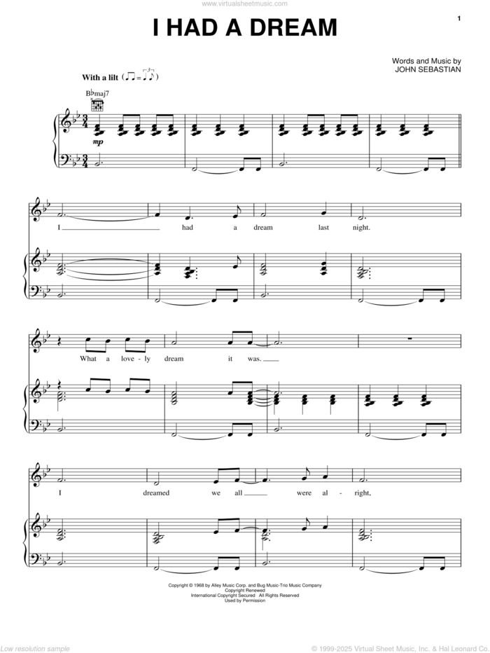 I Had A Dream sheet music for voice, piano or guitar by John Sebastian, intermediate skill level