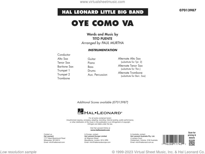 Oye Como Va (arr. Paul Murtha) (COMPLETE) sheet music for jazz band by Tito Puente, Carlos Santana and Paul Murtha, intermediate skill level