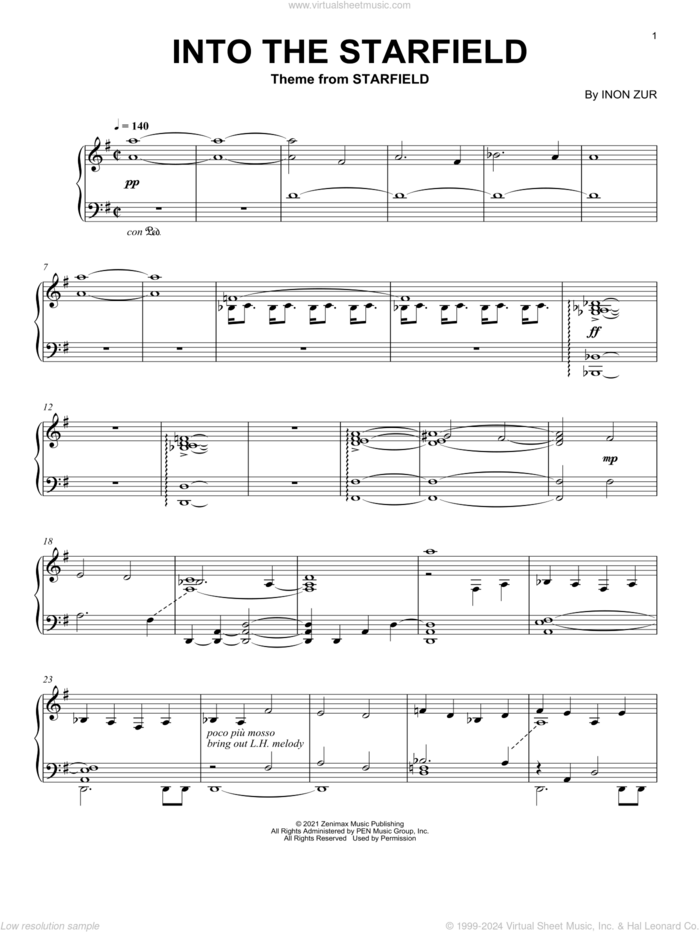 Into The Starfield (Main Title) sheet music for piano solo by Inon Zur, intermediate skill level