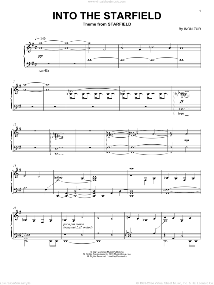 Into The Starfield (Main Title) sheet music for piano solo by Inon Zur, intermediate skill level