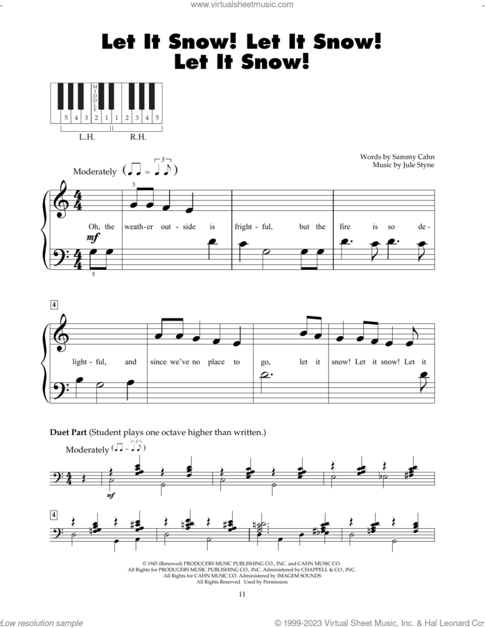 Let It Snow! Let It Snow! Let It Snow! sheet music for piano solo (5-fingers) by Sammy Cahn and Jule Styne, beginner piano (5-fingers)