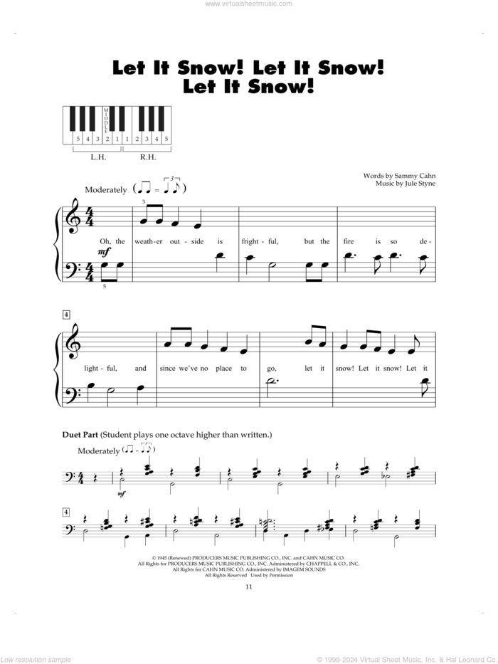 Let It Snow! Let It Snow! Let It Snow! sheet music for piano solo (5-fingers) by Sammy Cahn and Jule Styne, beginner piano (5-fingers)