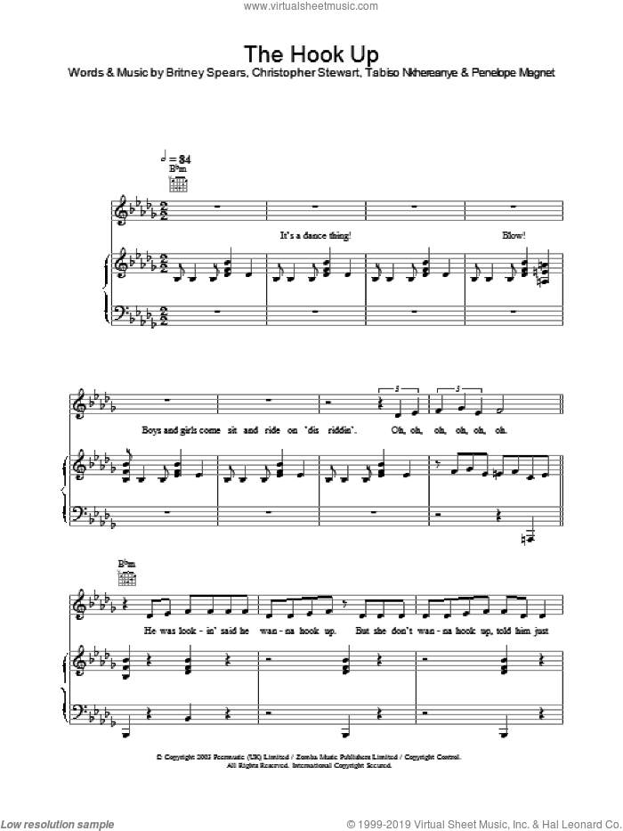 The Hook Up sheet music for voice, piano or guitar by Britney Spears, intermediate skill level