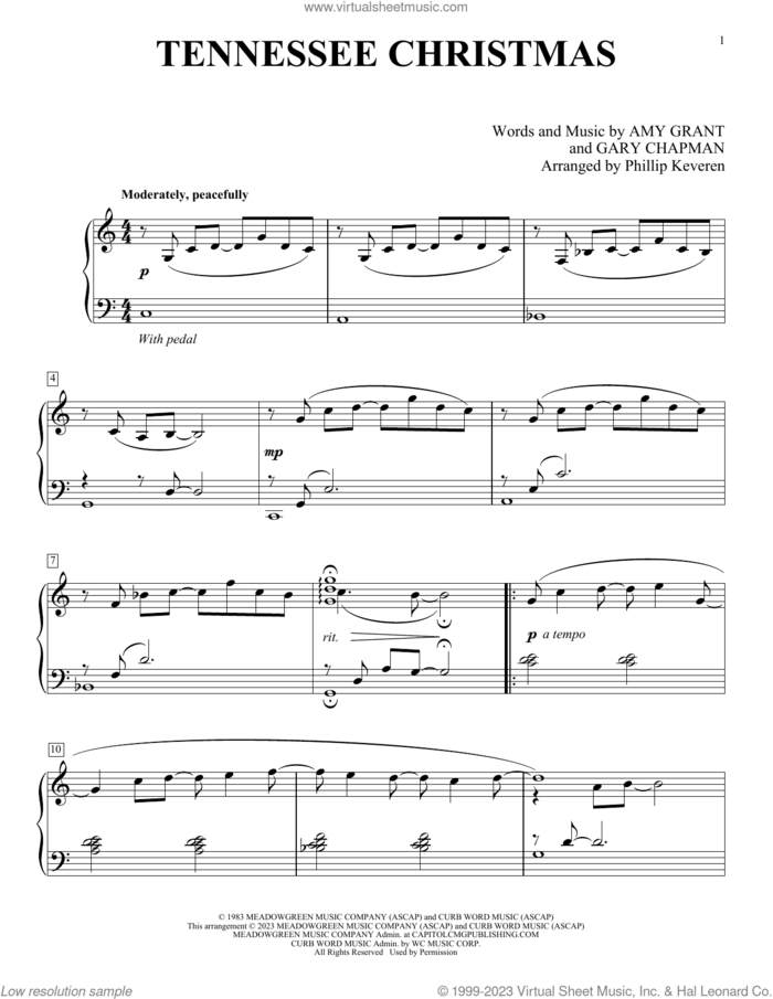 Tennessee Christmas (arr. Phillip Keveren), (intermediate) sheet music for piano solo by Amy Grant, Phillip Keveren and Gary Chapman, intermediate skill level