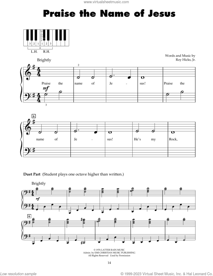 Praise The Name Of Jesus sheet music for piano solo (5-fingers) by Roy Hicks, Jr., beginner piano (5-fingers)