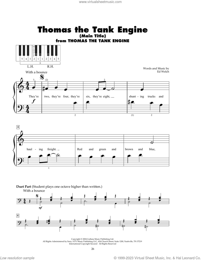 Thomas The Tank Engine (Main Title) sheet music for piano solo (5-fingers) by Ed Welch, beginner piano (5-fingers)