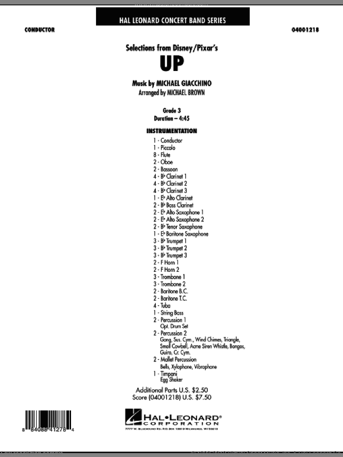 Selections from Up (COMPLETE) sheet music for concert band by Michael Brown and Michael Giacchino, intermediate skill level