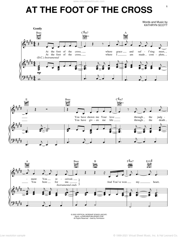 At The Foot Of The Cross sheet music for voice, piano or guitar by Kathryn Scott, intermediate skill level
