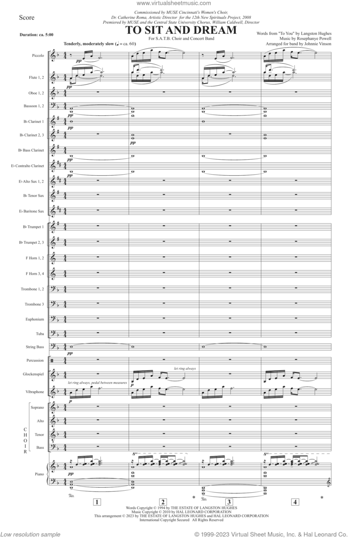 To Sit And Dream (Band Accompaniment) (COMPLETE) sheet music for orchestra/band (Orchestra) by Rosephanye Powell and Langston Hughes, intermediate skill level