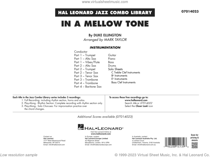 In A Mellow Tone (arr. Mark Taylor) (COMPLETE) sheet music for jazz band by Duke Ellington, Mark Taylor and Milt Gabler, intermediate skill level