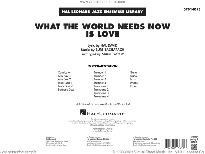 What The World Needs Now Is Love (arr. Mark Taylor) (COMPLETE) sheet music for jazz band by Burt Bacharach, Hal David and Mark Taylor, intermediate skill level