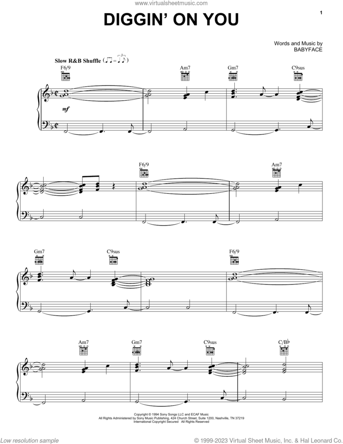 Diggin' On You sheet music for voice, piano or guitar by Babyface and Marqueze Etheridge, intermediate skill level