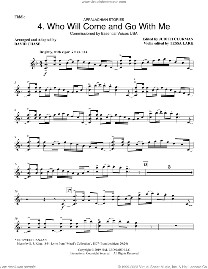 Who Will Come And Go With Me (No. 4 from Appalachian Stories) sheet music for orchestra/band (fiddle/violin) by David Chase, Judith Clurman, Tessa Lark and Miscellaneous, intermediate skill level