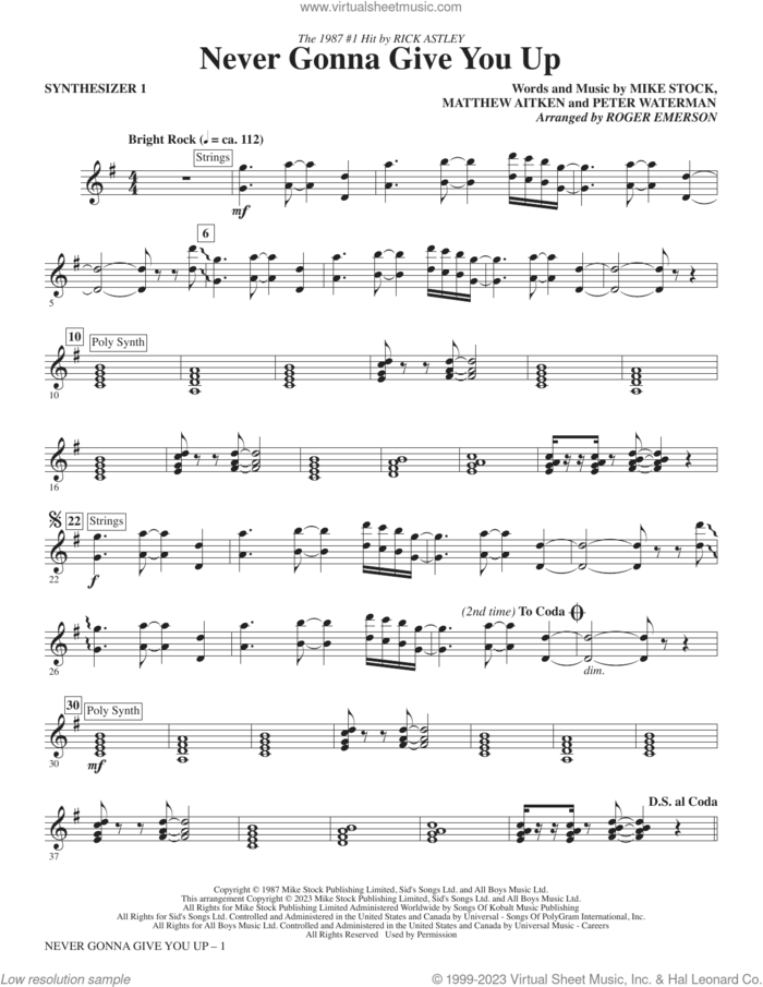 Never Gonna Give You Up (arr. Roger Emerson) (complete set of parts) sheet music for orchestra/band (Rhythm) by Rick Astley, Matthew Aitken, Mike Stock, Pete Waterman and Roger Emerson, intermediate skill level
