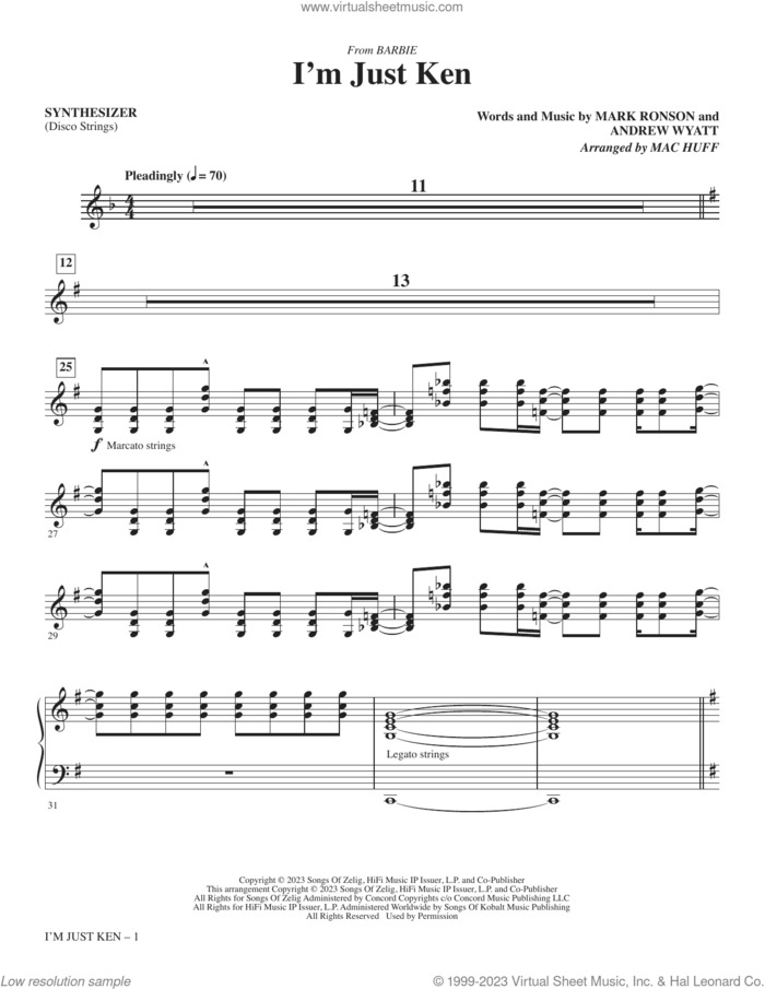 I'm Just Ken (from Barbie) (arr. Mac Huff) (complete set of parts) sheet music for orchestra/band (Rhythm) by Ryan Gosling, Andrew Wyatt, Mac Huff and Mark Ronson, intermediate skill level