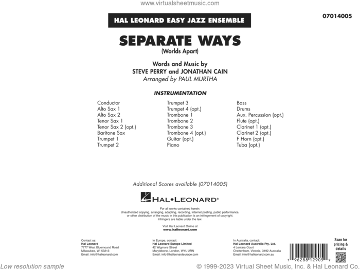 Separate Ways (Worlds Apart) (arr. Paul Murtha) (COMPLETE) sheet music for jazz band by Journey, Jonathan Cain, Paul Murtha and Steve Perry, intermediate skill level