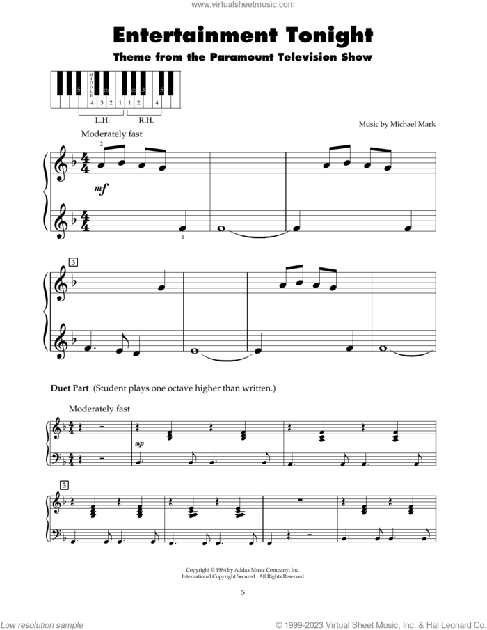 Entertainment Tonight sheet music for piano solo (5-fingers) by Michael Mark, beginner piano (5-fingers)