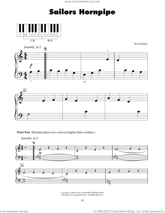 Sailors Hornpipe sheet music for piano solo (5-fingers), beginner piano (5-fingers)