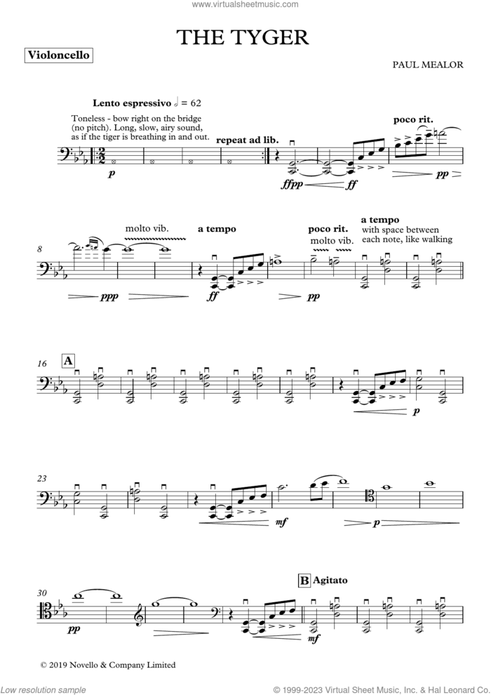 The Tyger sheet music for orchestra/band (violoncello) by Paul Mealor, classical score, intermediate skill level