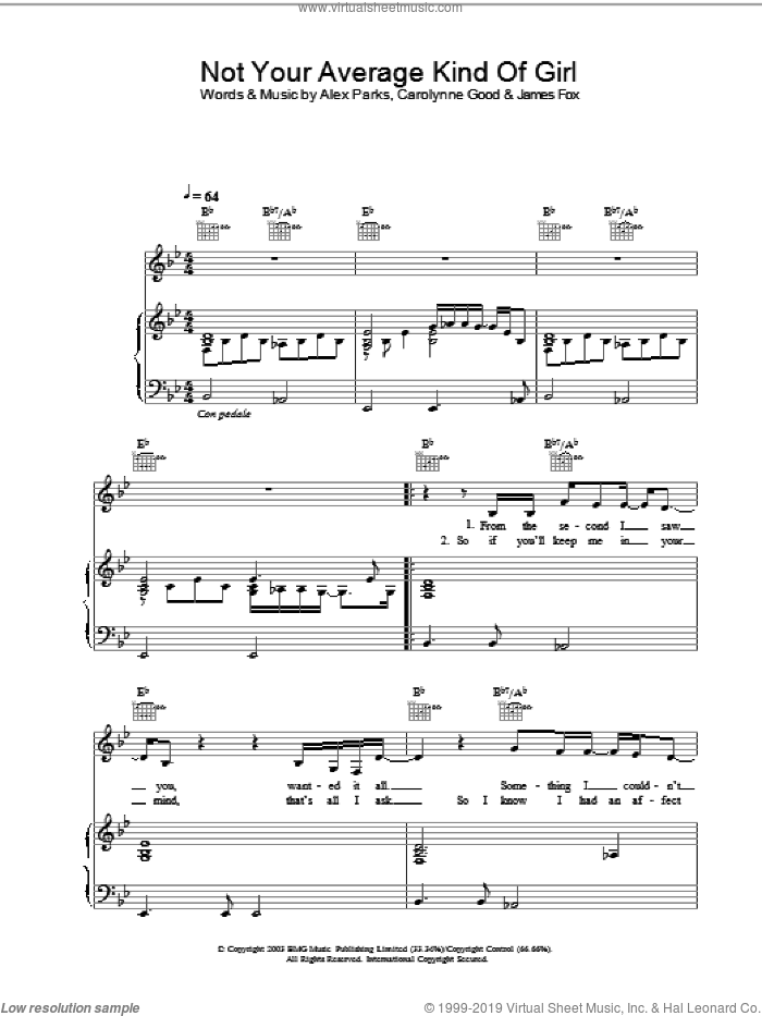 Not Your Average Kind Of Girl sheet music for voice, piano or guitar by Alex Parks, intermediate skill level
