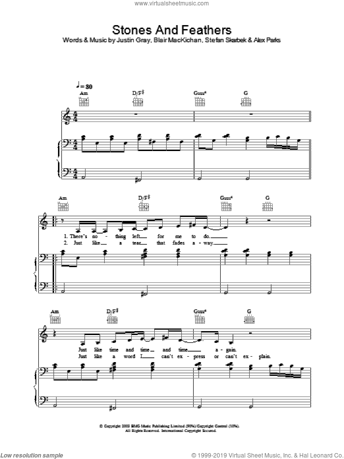 Stones And Feathers sheet music for voice, piano or guitar by Alex Parks, intermediate skill level