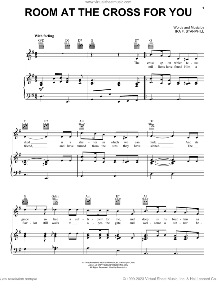 Room At The Cross For You sheet music for voice, piano or guitar by Ira F. Stanphill, intermediate skill level