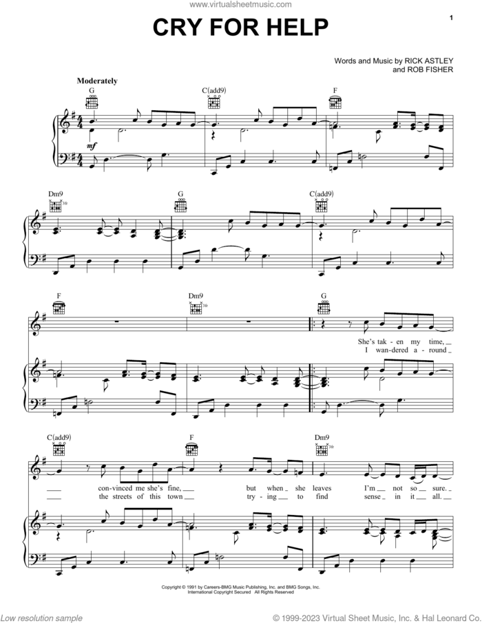Cry For Help sheet music for voice, piano or guitar by Rick Astley and Rob Fisher, intermediate skill level