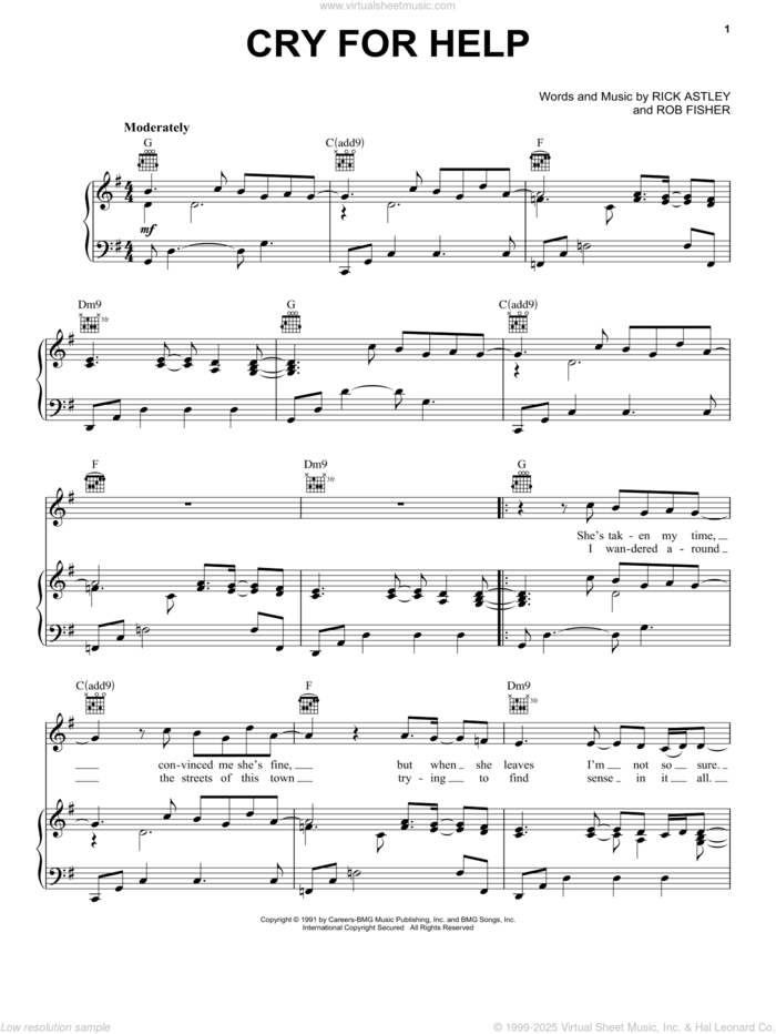 Cry For Help sheet music for voice, piano or guitar by Rick Astley and Rob Fisher, intermediate skill level