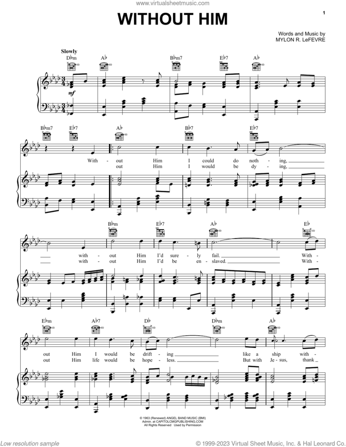 Without Him sheet music for voice, piano or guitar by Mylon R. LeFevre, intermediate skill level