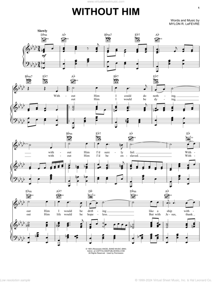 Without Him sheet music for voice, piano or guitar by Mylon R. LeFevre, intermediate skill level