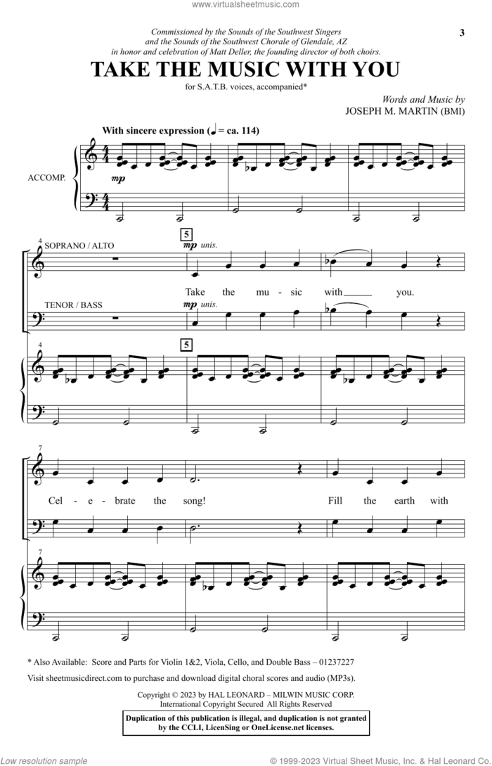 Take The Music With You sheet music for choir (SATB: soprano, alto, tenor, bass) by Joseph M. Martin and Brad Nix, intermediate skill level