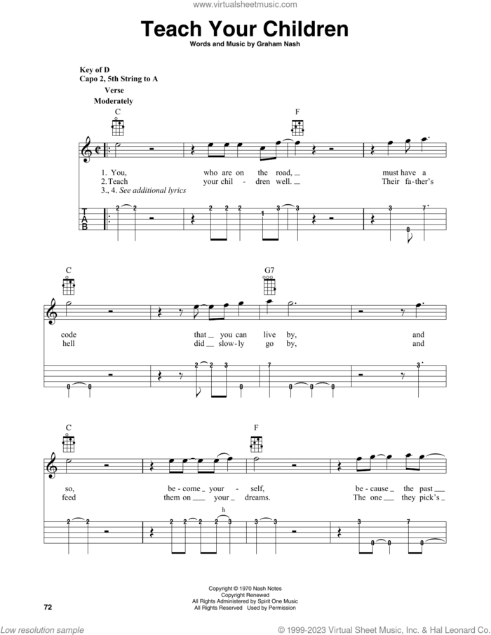 Teach Your Children (arr. Fred Sokolow) sheet music for banjo solo by Crosby, Stills, Nash & Young, Fred Sokolow and Graham Nash, intermediate skill level
