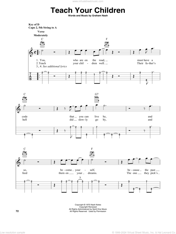 Teach Your Children (arr. Fred Sokolow) sheet music for banjo solo by Crosby, Stills, Nash & Young, Fred Sokolow and Graham Nash, intermediate skill level