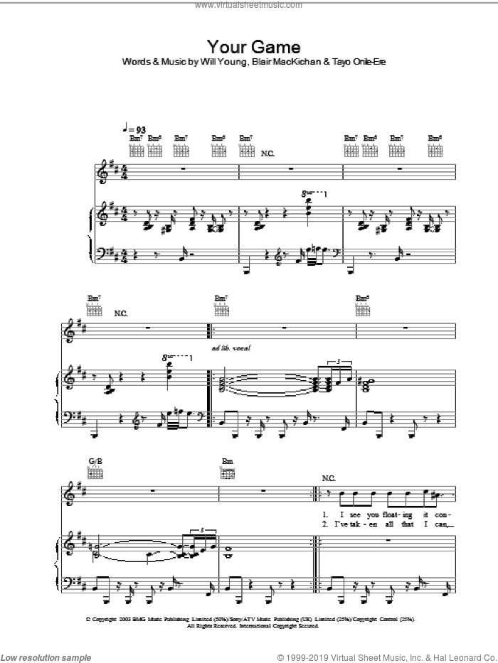 Your Game sheet music for voice, piano or guitar by Will Young, intermediate skill level