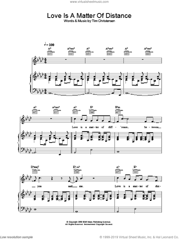 Love Is A Matter Of Distance sheet music for voice, piano or guitar by Will Young, intermediate skill level