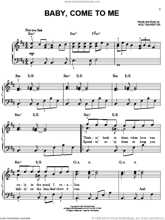 Baby, Come To Me sheet music for piano solo by Patti Austin, James Ingram and Rod Temperton, easy skill level