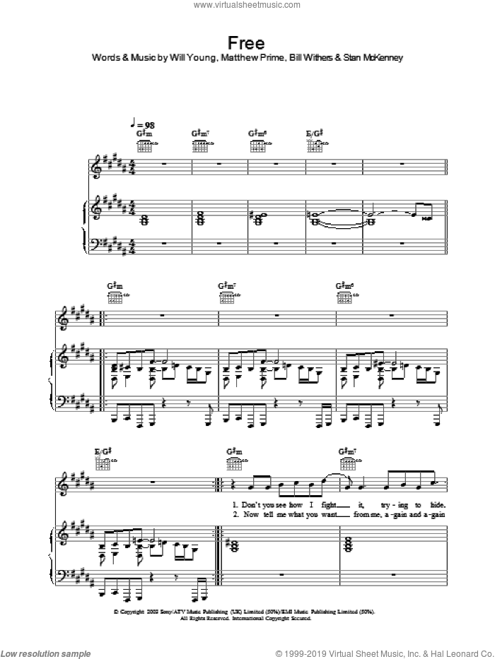 Free sheet music for voice, piano or guitar by Will Young, intermediate skill level