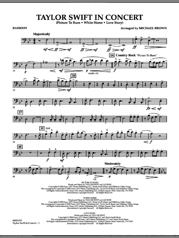 Taylor Swift, in concert sheet music for concert band (bassoon) by Taylor Swift and Michael Brown, intermediate skill level