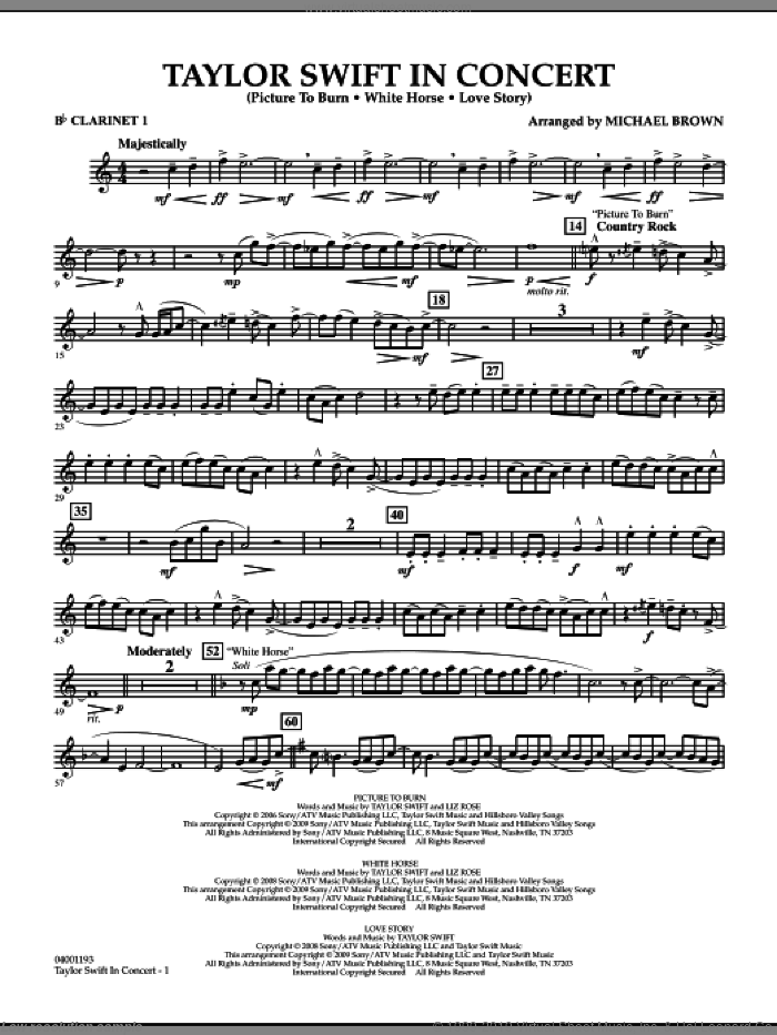 Taylor Swift, in concert sheet music for concert band (Bb clarinet 1) by Taylor Swift and Michael Brown, intermediate skill level
