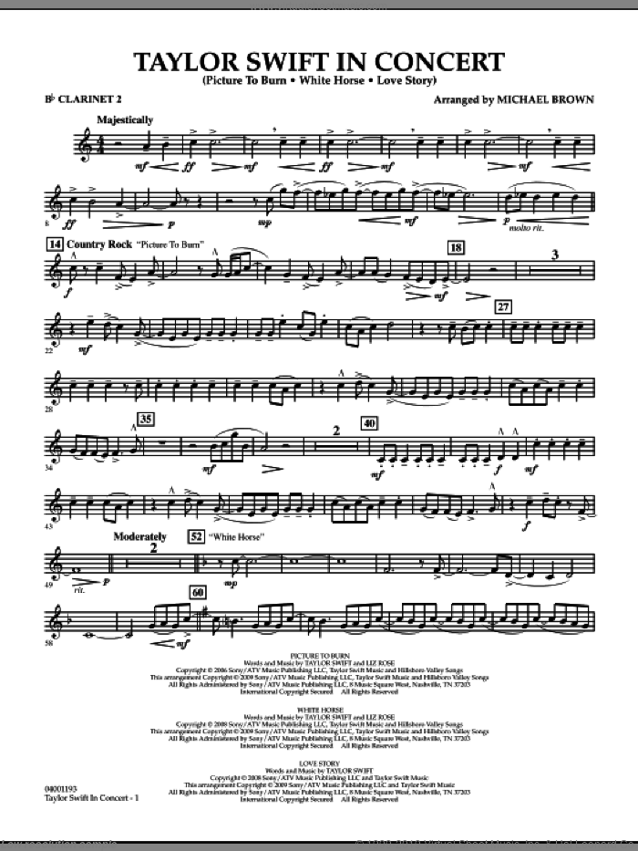 Taylor Swift, in concert sheet music for concert band (Bb clarinet 2) by Taylor Swift and Michael Brown, intermediate skill level