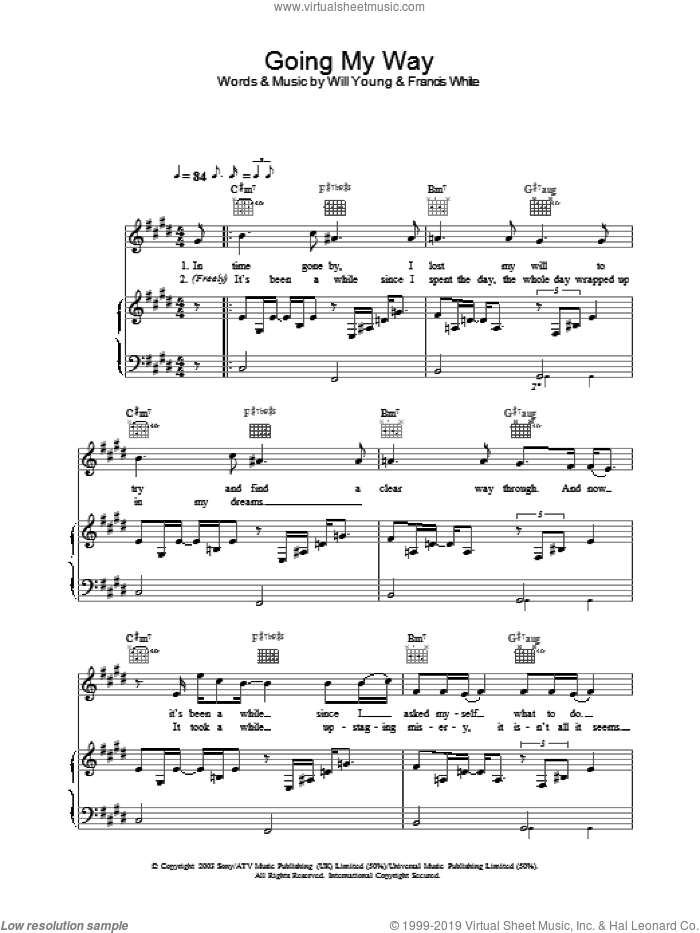 Going My Way sheet music for voice, piano or guitar by Will Young, intermediate skill level