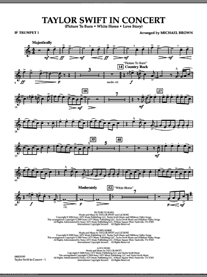Taylor Swift, in concert sheet music for concert band (Bb trumpet 1) by Taylor Swift and Michael Brown, intermediate skill level