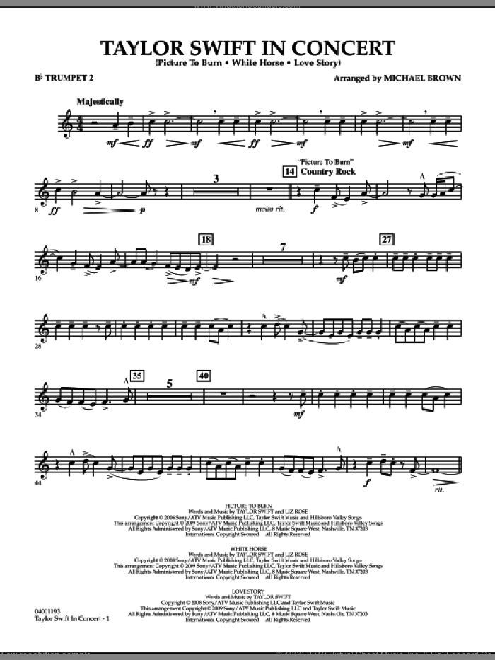 Taylor Swift, in concert sheet music for concert band (Bb trumpet 2) by Taylor Swift and Michael Brown, intermediate skill level