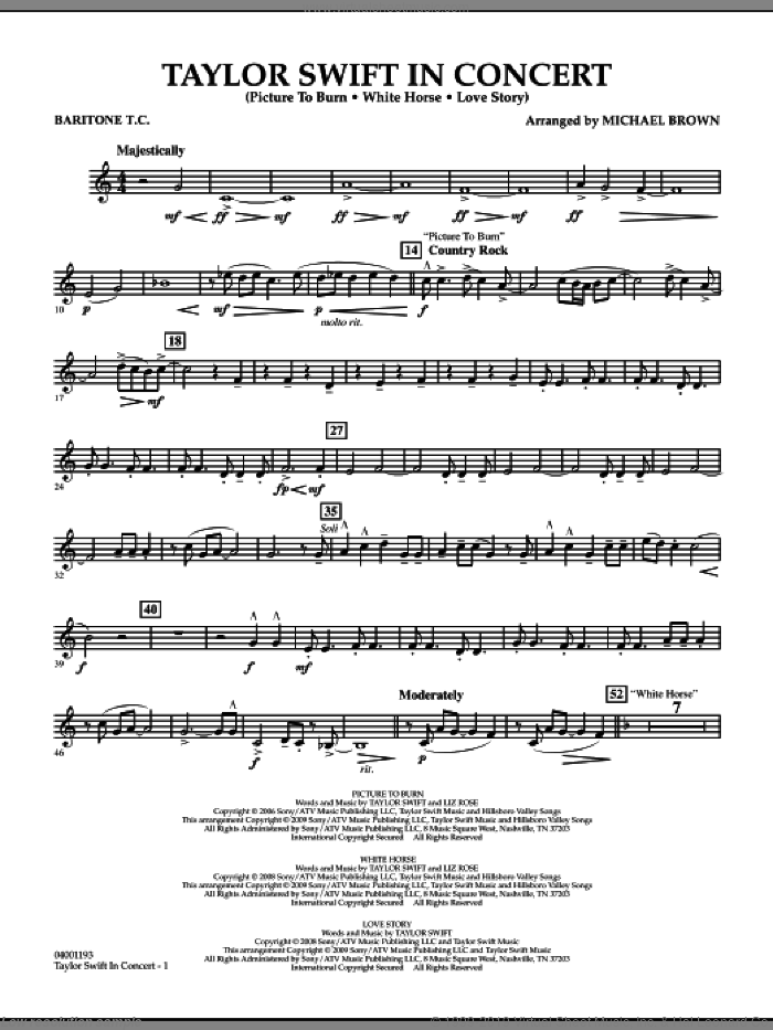 Taylor Swift, in concert sheet music for concert band (baritone t.c.) by Taylor Swift and Michael Brown, intermediate skill level
