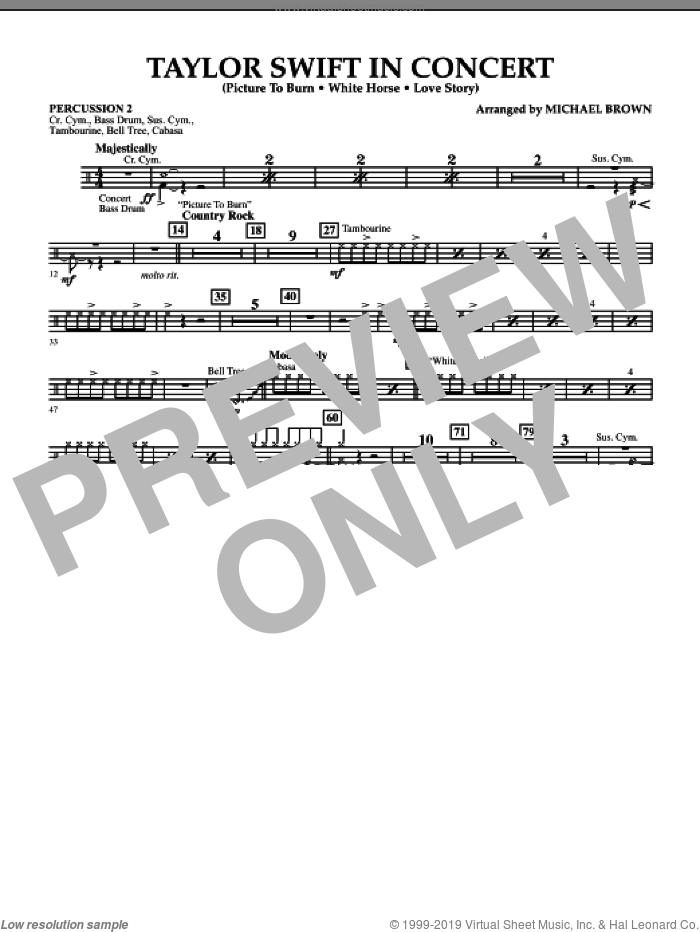 Taylor Swift, in concert sheet music for concert band (percussion 2) by Taylor Swift and Michael Brown, intermediate skill level